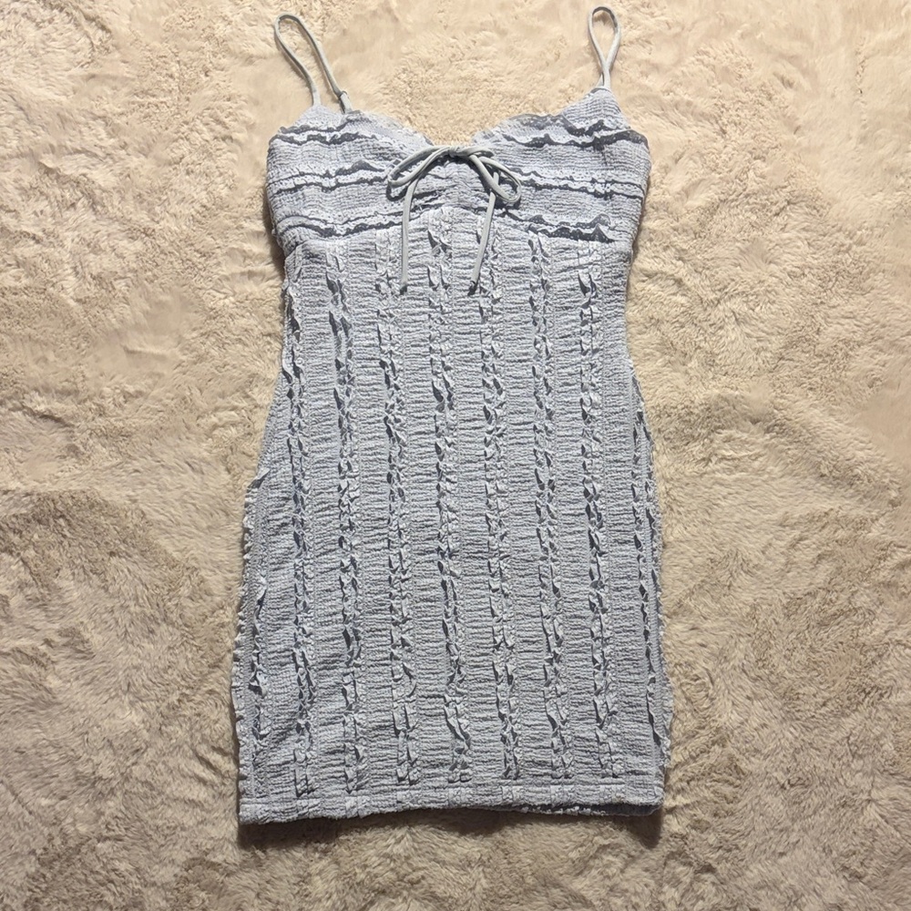 Light Blue Lace Ruffle Mini Dress